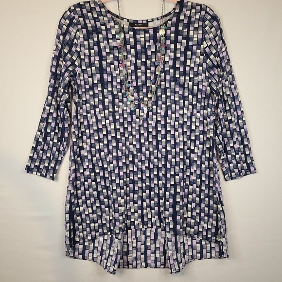 ALFANI Navy Blue and Lavender Tunic Hi/Low Top P/M - Picture 1 of 5